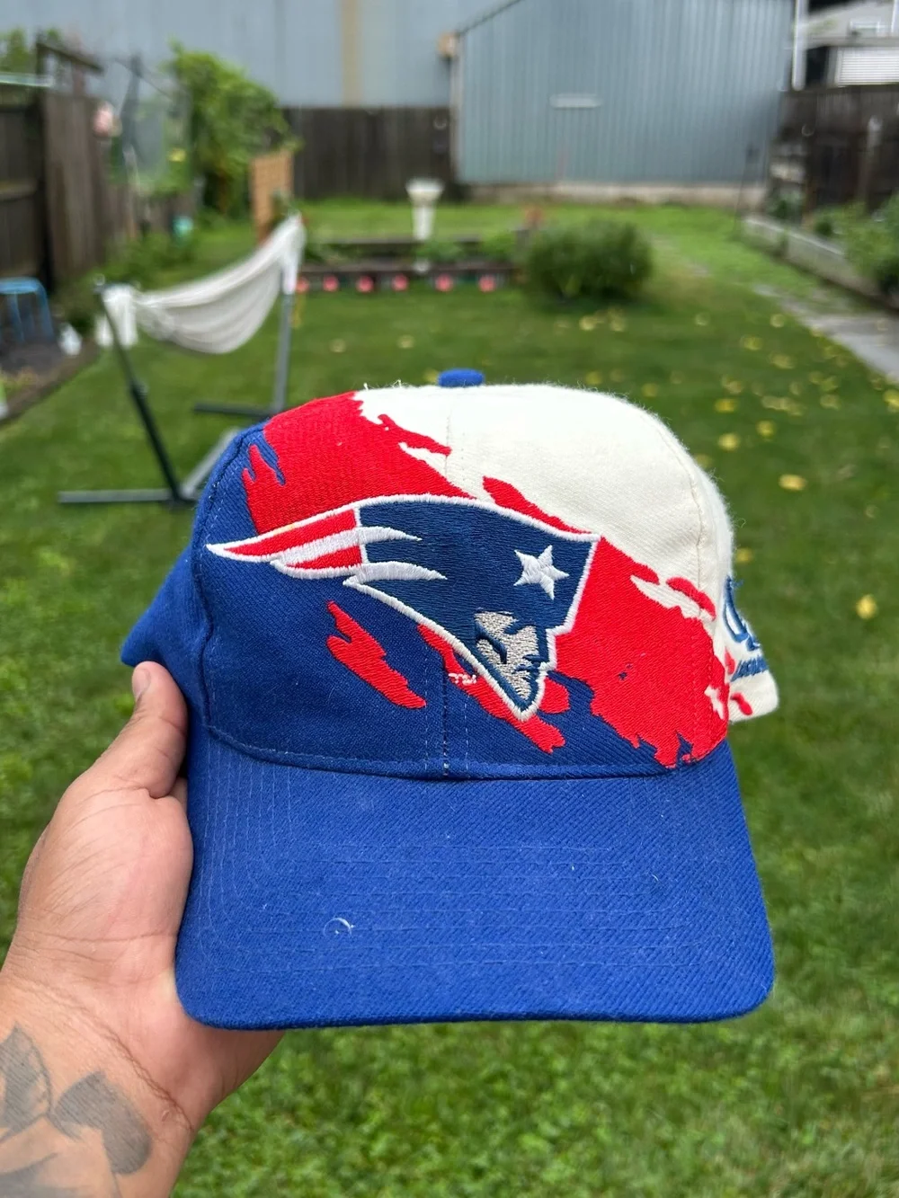VTG 90s New England Patriots Logo Athletic Splash Snapback Hat NFL Pro Line